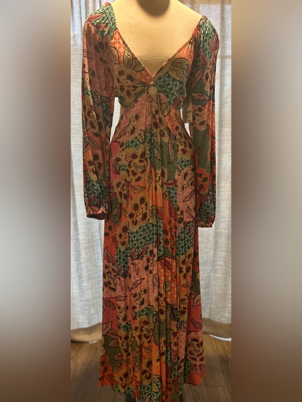 Billabong Floral Patchwork Maxi Dress in Rust, Green & Pink